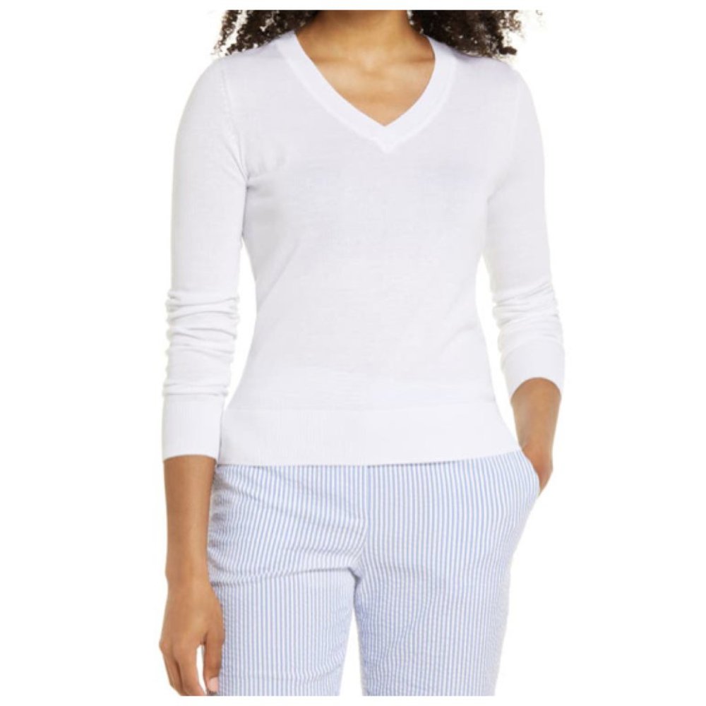 1901 Cotton V Neck Sweater White XXL NWT
